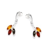 Boucle d'oreille argent ambre multicolore