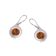 Boucle d'oreille argent ambre  cognac