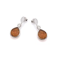 Boucle d'oreille argent ambre cognac