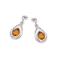 Boucle d'oreille argent ambre cognac