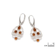 Boucle d'oreille argent ambre cognac
