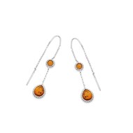 Boucle d'oreille argent ambre cognac