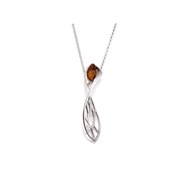 Collier argent ambre cognac