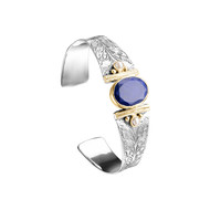 Bracelet manchette argent 925 et laiton doré, Lapis lazuli, Bleu, 21g, Ø55mm
