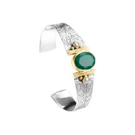 Bracelet manchette argent 925 et laiton doré, Onyx, Vert, 21g, Ø55mm