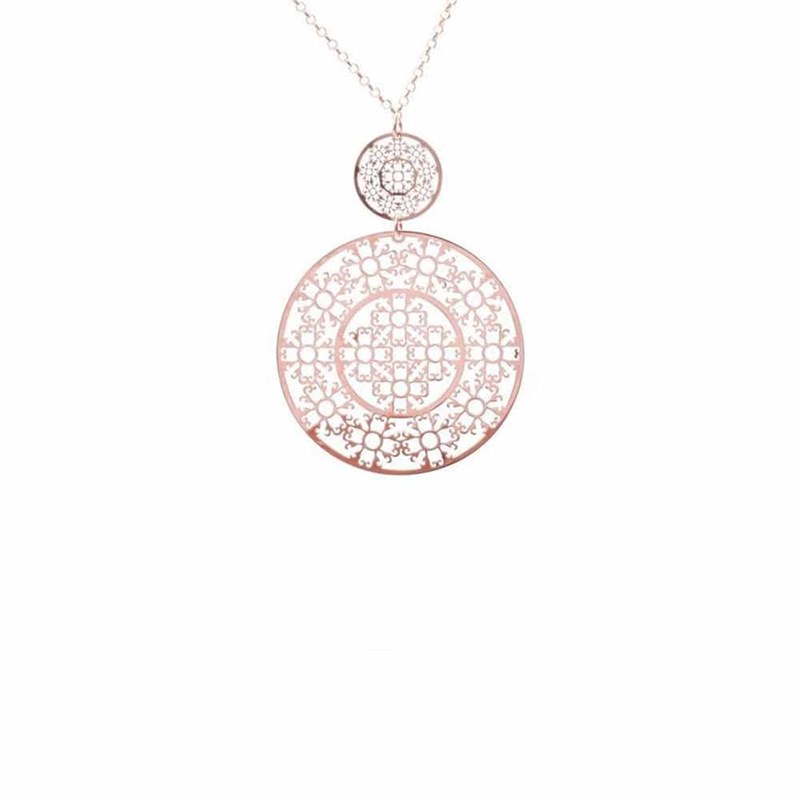 Collier Argent Rond Motif Azteque Or Rose