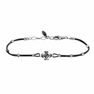 Bracelet argent cuir et croix noir