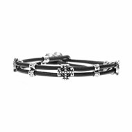 Bracelet argent et cuir croix multi liens homme