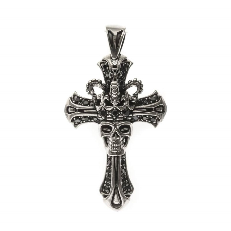 Croix Royale Tête De Mort Pendentif Pierre Noire