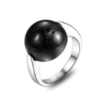 Bague Arg.925 Rhodié Onyx Ronde Lisse