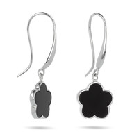 Boucles d'Oreilles Arg.925 Rhodié fleur de 5 pétales en onyx noir