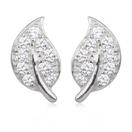 Boucles d'oreille argent rhodié feuille avec cubic zirconia