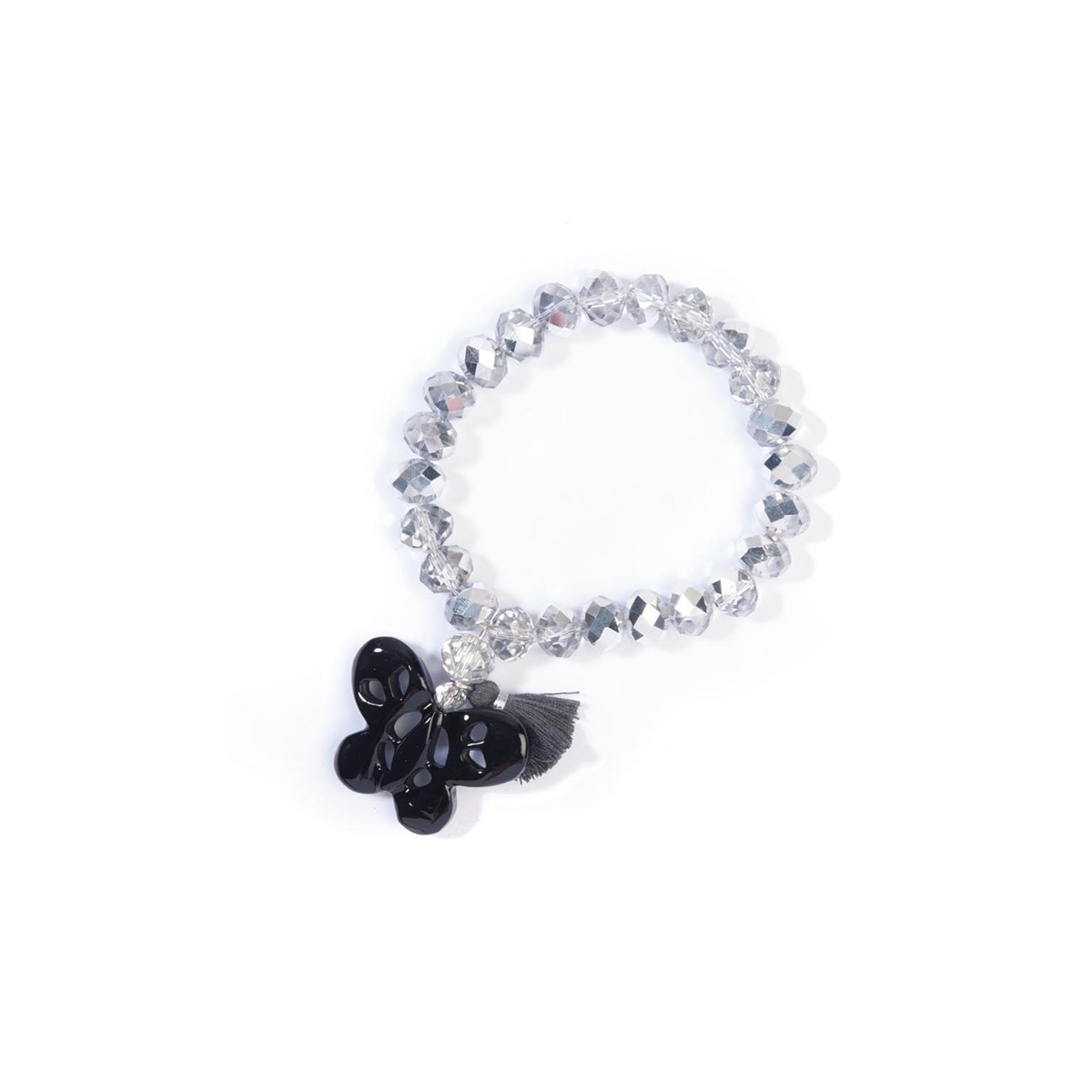 Bracelet en perles transparentes 'Paloma' et son papillon noir - Amarkande