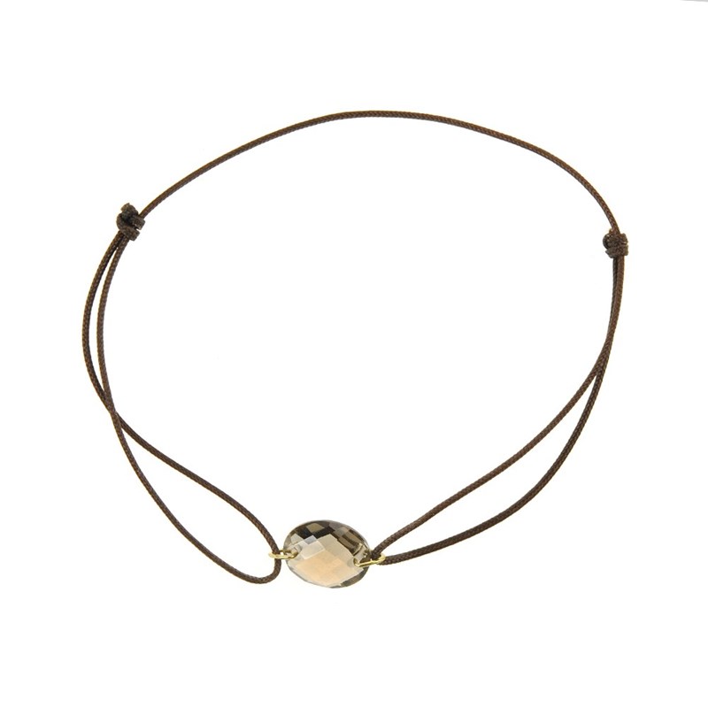 Bracelet avec quartz fumé et cordon marron - Be Jewels - vue 2