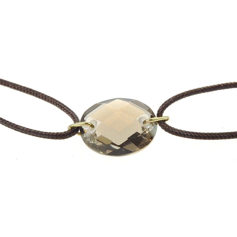 Bracelet avec quartz fumé et cordon marron - Be Jewels - vue 3