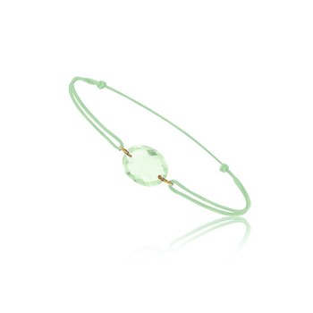 Bracelet cordon vert avec quartz vert ovale - Be Jewels!