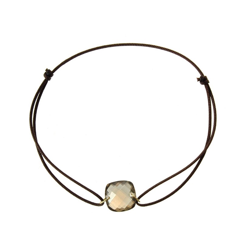 Bracelet cordon marron avec un quartz fumé - BeJewels - vue 2