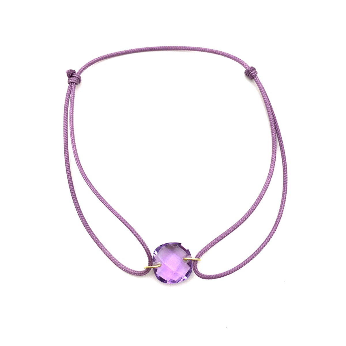 Bracelet cordon violet avec améthyste coussin - BeJewels - vue 2