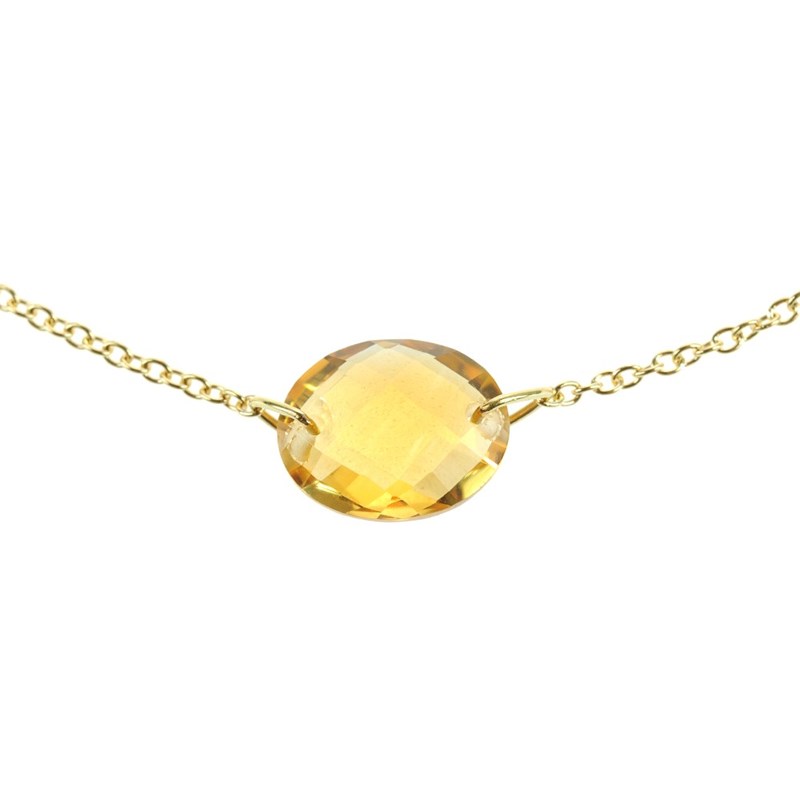 Bracelet chaine or jaune avec citrine ovale - BeJewels - vue 2
