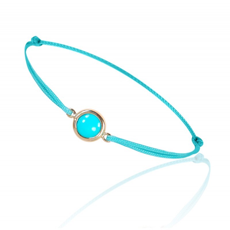 Bracelet cordon bleu avec une turquoise ronde - Be Jewels!