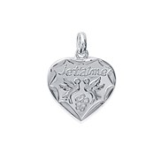 Pendentif coeur estampé je t'aime et colombes  Argent 925/00 rhodié