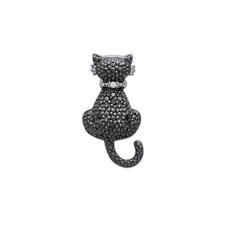 Pendentif Chat De Dos En Argent 925 00 Rhodie Et Pave D Oxydes De Zirconium Noirs Femme Pendentif Maty