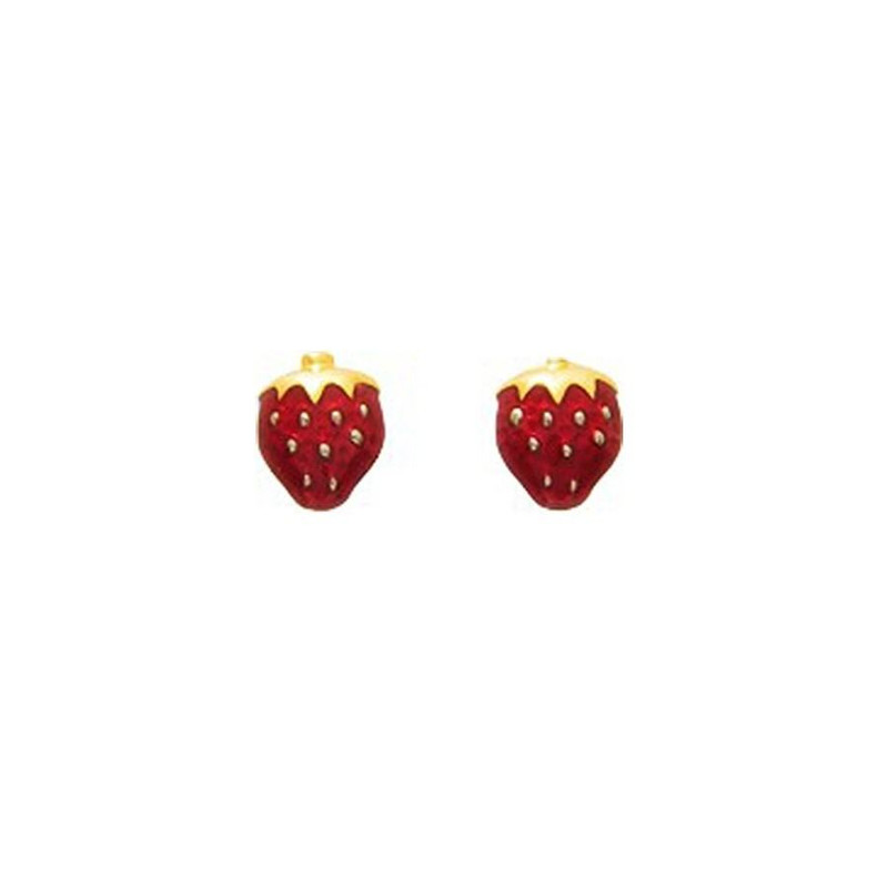 Boucles dOreilles Enfant fraises /émail Or Jaune 9 Carats