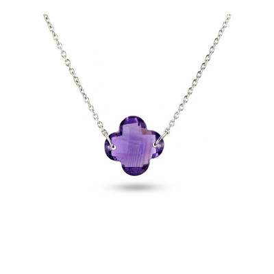 Collier Femme Pendentif Coeur Améthyste Or Rose Vermeil 750