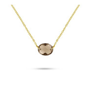 Collier Or jaune 750/00 et quartz fumé ovale