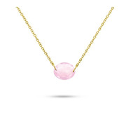 Collier Or jaune 750/00 et quartz rose ovale