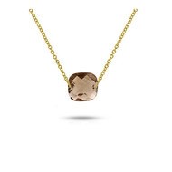 Collier Or jaune 750/00 et quartz fumé coussin