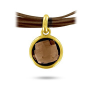 Collier Or jaune 750/00 et quartz fumé cordon marron