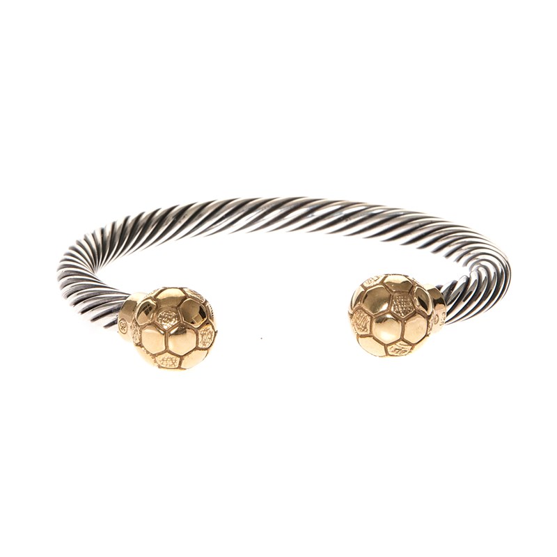 Bracelet homme jonc argent football - vue V1
