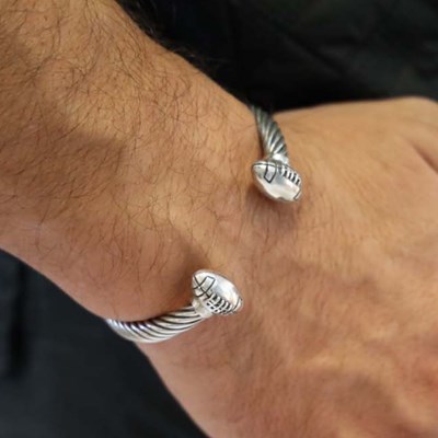 Bracelet jonc argent football americain - vue V2