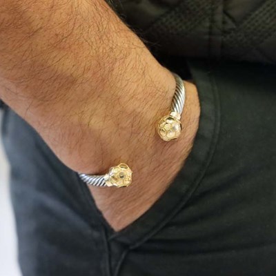 Bracelet jonc argent football ballon d'or - vue V2