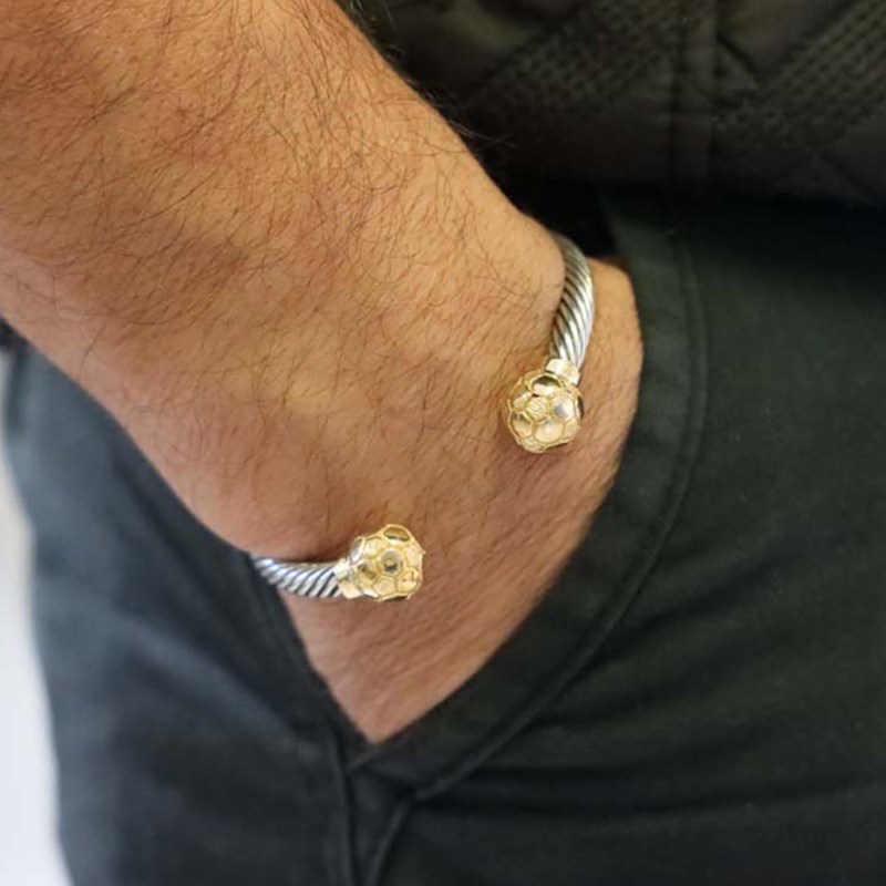 Bracelet jonc argent football ballon d'or - vue V2