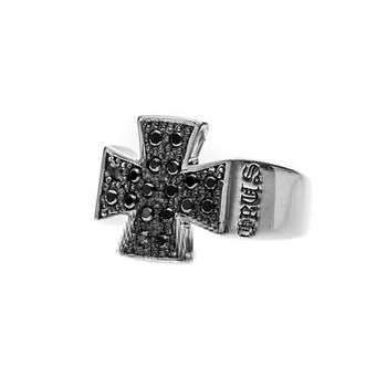 Bague Argent Homme Croix Pavée Noire