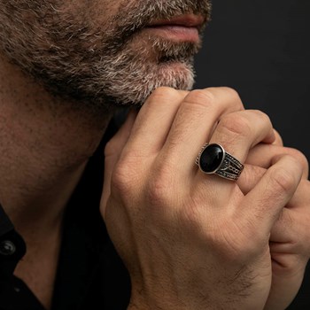Bague Homme Ethnique Onyx Argent