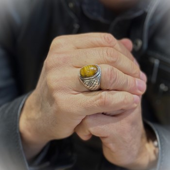 Zilveren asymmetrische tijgeroog ring voor mannen