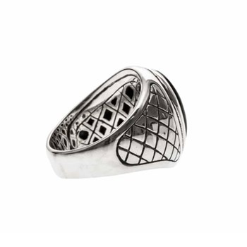 Herenring Asymmetrisch Onyx Zilver