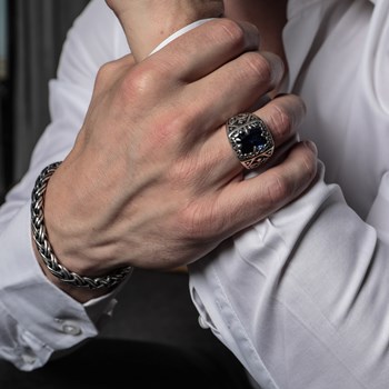 Chevalière Zilver Man Labradoriet Blauw L'esprit Du Roi