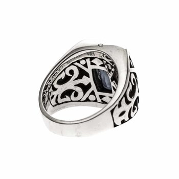 Chevalière Zilver Man Labradoriet Blauw L'esprit Du Roi