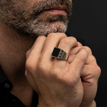 Chevalière Man sterren Onyx Zilver