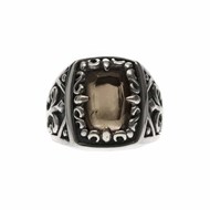 Chevalière Homme Argent Quartz Fumé L'esprit Du Roi