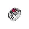 Chevalière Homme Universitaire Pierre Quarzt Rouge Argent - vue V2