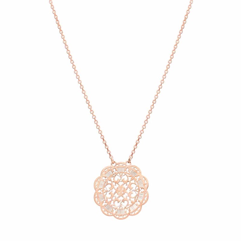 Collier Argent Rond Acanthe Rose