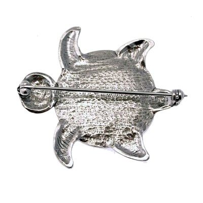 Broche métal argenté tortue pierre couleur collection TURTLE - vue V2
