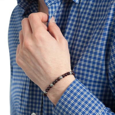 Bracelet homme pierres naturelles bronzite - Lauren Steven - vue V2