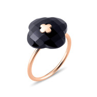 BAGUE OR ROSE TREFLE ONYX