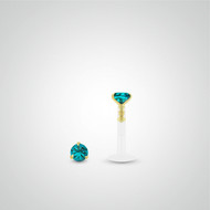 Piercing labret or jaune avec oxyde de zirconium turquoise
